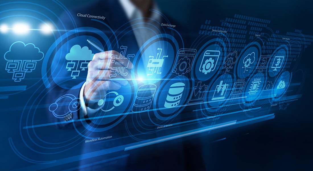 Digital technology interface representing connected systems and APIs and payment platform infrastructure