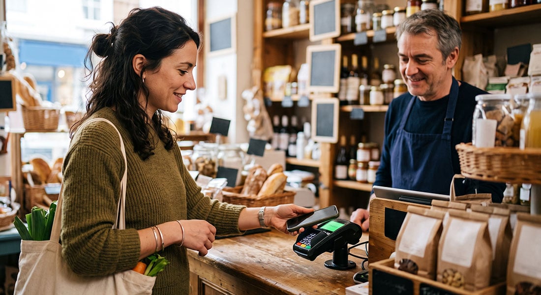 merchant processing a payment for a customer in a small business setting